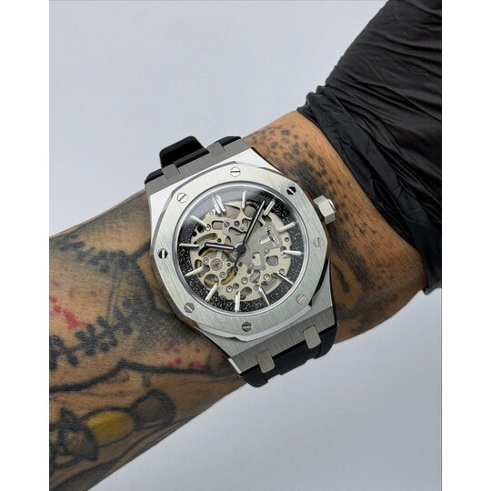 Custom Seiko Mod • Black Stardust Silver Skeleton AP • 42mm